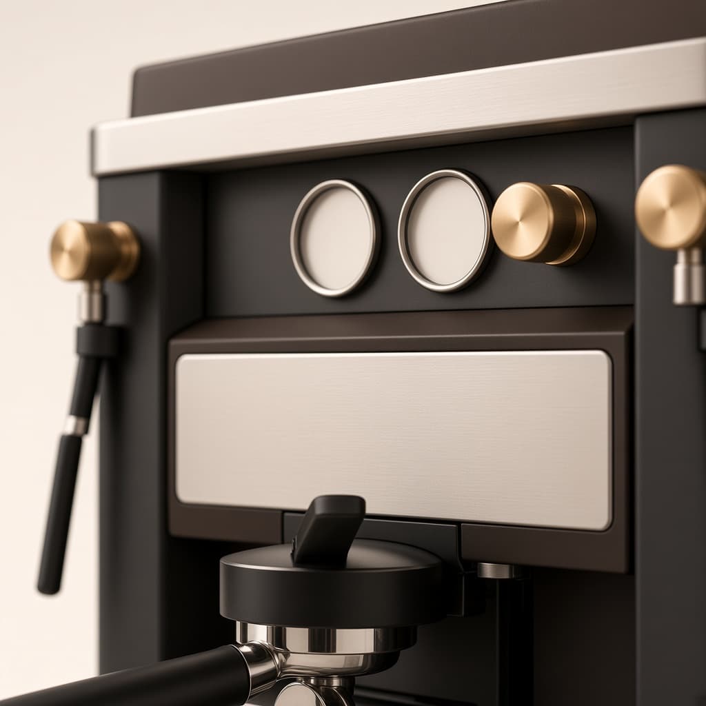 Détail d'un bouton champagne et d'un manomètre du concept Kitchorra Atelier.